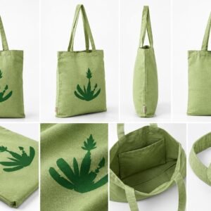 Bolsa de tela verde reciclada con un logo estampado