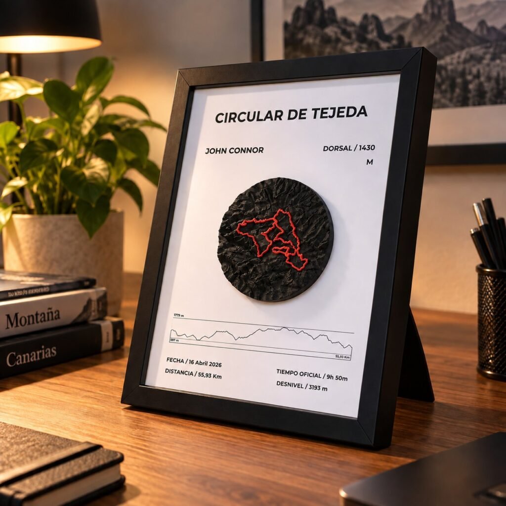 Cuadro 3D de la Circular de Tejeda sobre un escritorio