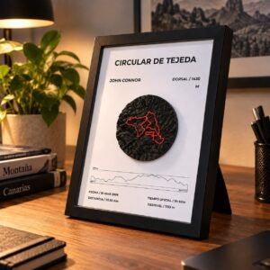 Cuadro 3D de la Circular de Tejeda sobre un escritorio